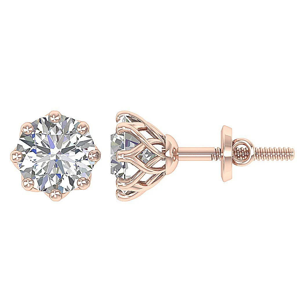 The Santiago Prong Set Natural Round Diamond Designer Solitaire Studs Earrings White Gold - Image 7