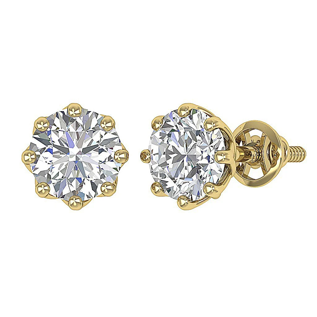 The Santiago Prong Set Natural Round Diamond Designer Solitaire Studs Earrings White Gold - Image 8