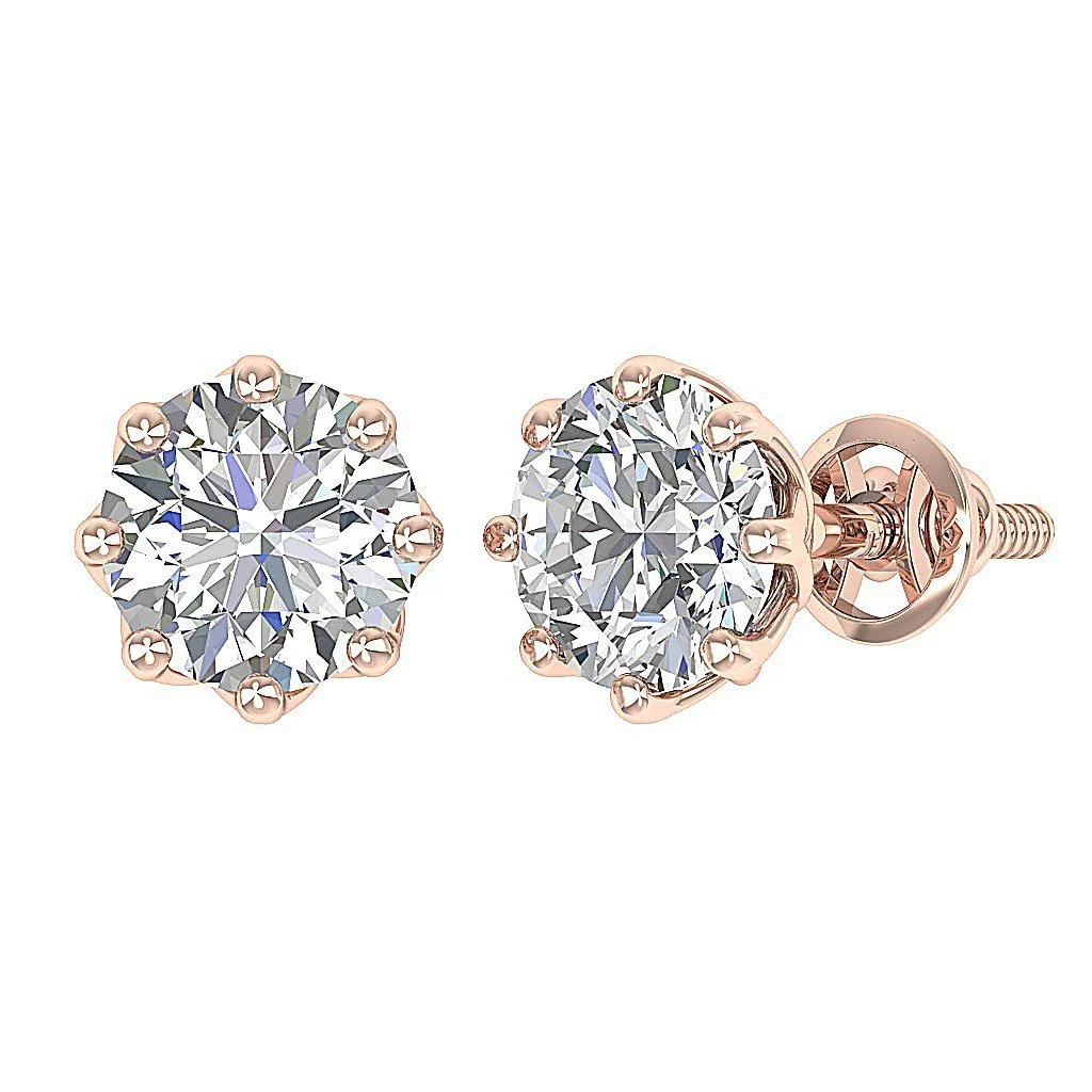 The Santiago Prong Set Natural Round Diamond Designer Solitaire Studs Earrings White Gold - Image 9