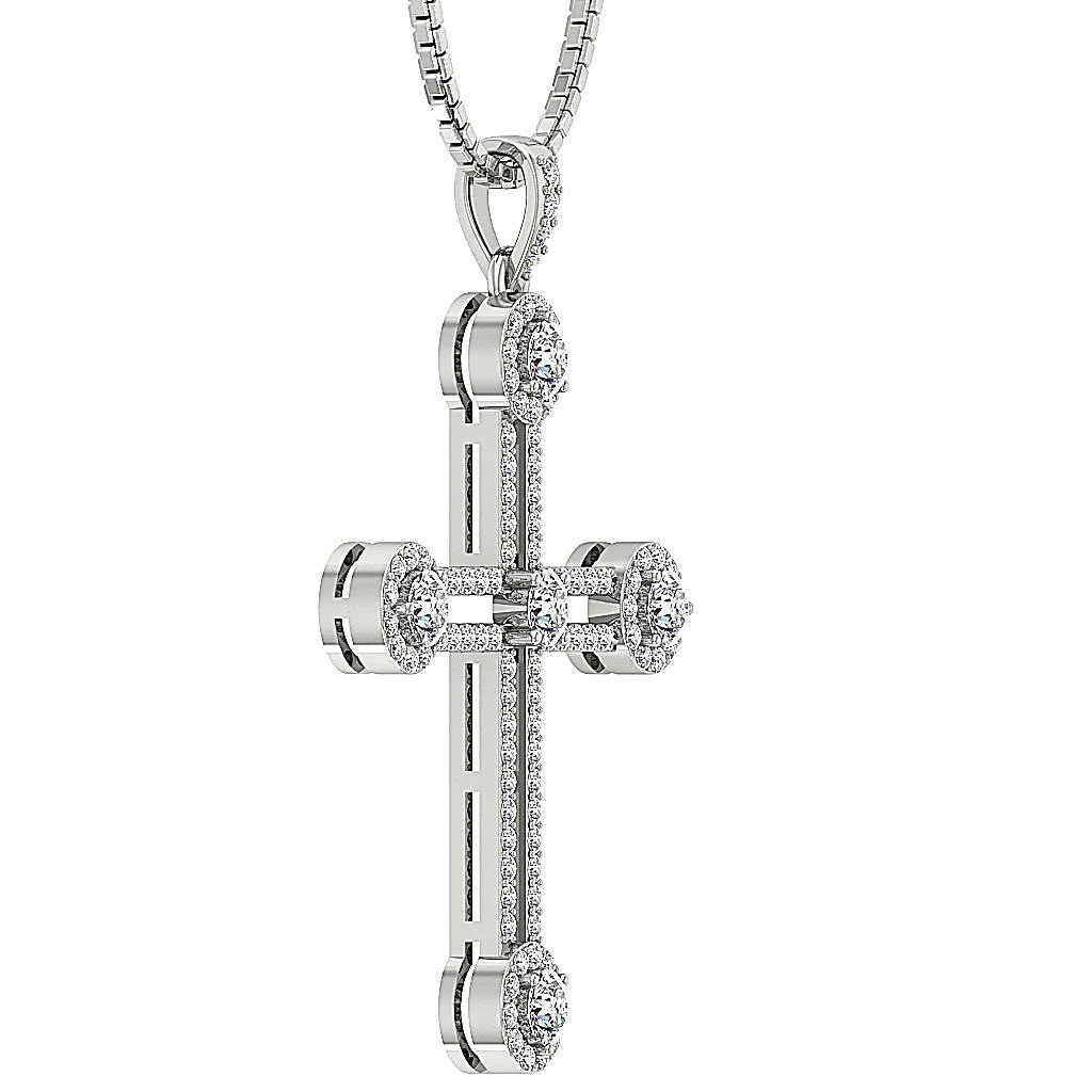 The Santiago Designer Cross Pendant necklace For Women 14K Rose Gold Round Diamond - Image 4