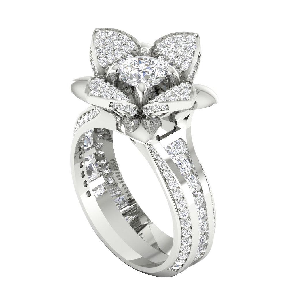The Sariah Leaf Solitaire Engagement Band Genuine Round Diamond 14K Gold Ring - Image 6