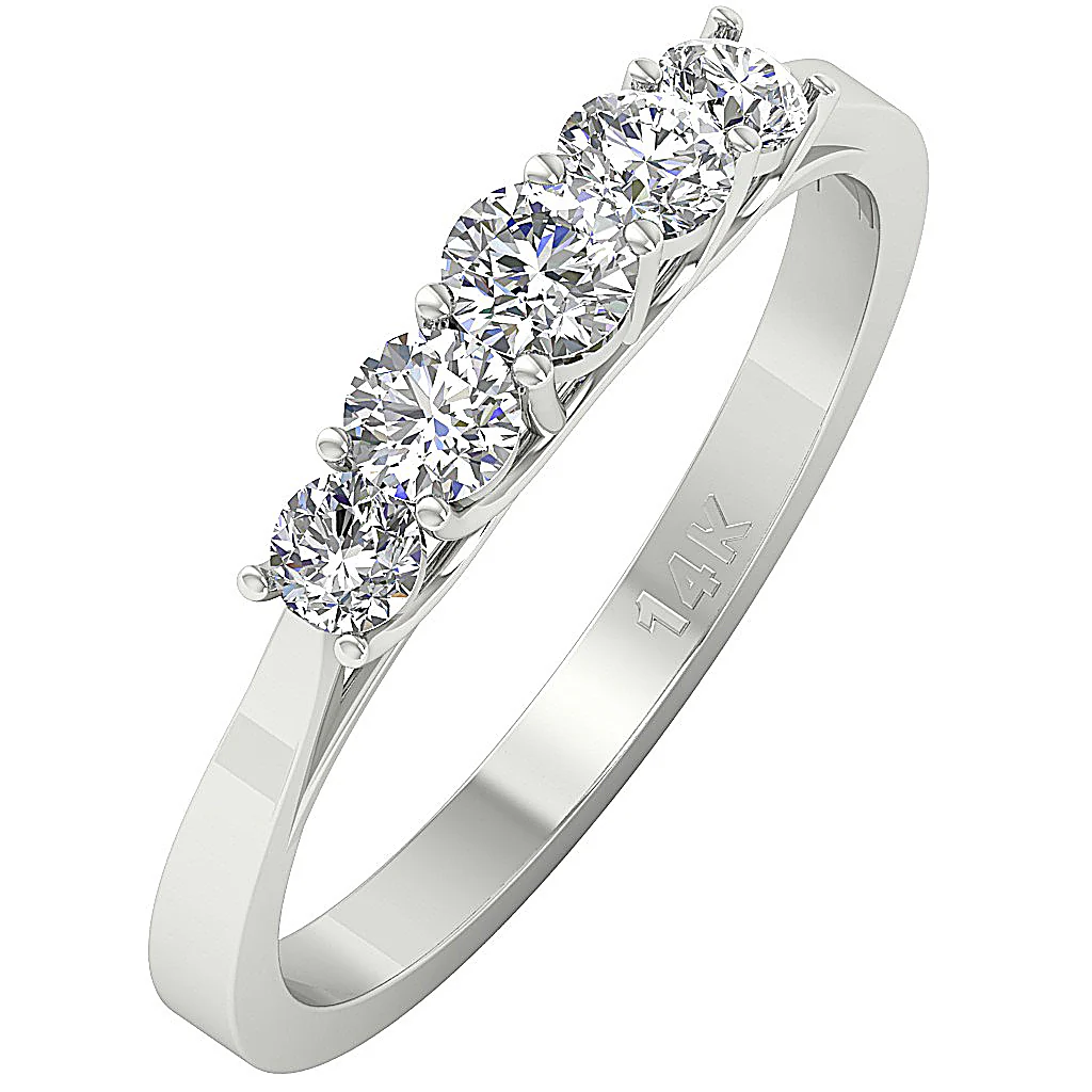 The Saul Natural Diamond Solid Yellow Gold Five Stone Wedding Ring Prong Set - Image 3