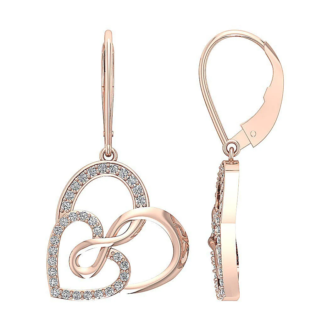 The Sebastian Heart Shape Leaver Back Dangle Earring Genuine Diamond 14K Solid Gold - Image 6