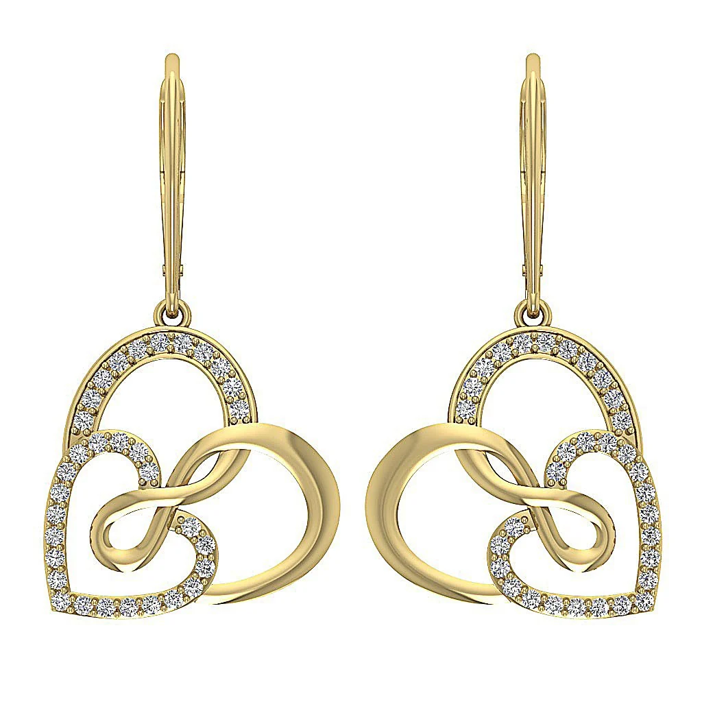 The Sebastian Heart Shape Leaver Back Dangle Earring Genuine Diamond 14K Solid Gold - Image 8