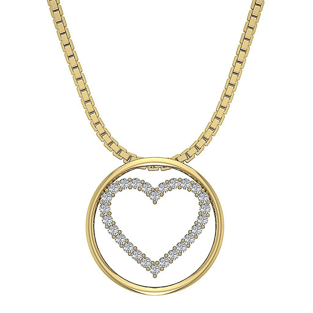 The Sebastian Beautiful Circle Heart Pendant Necklace For Her 14K Gold Round Diamond