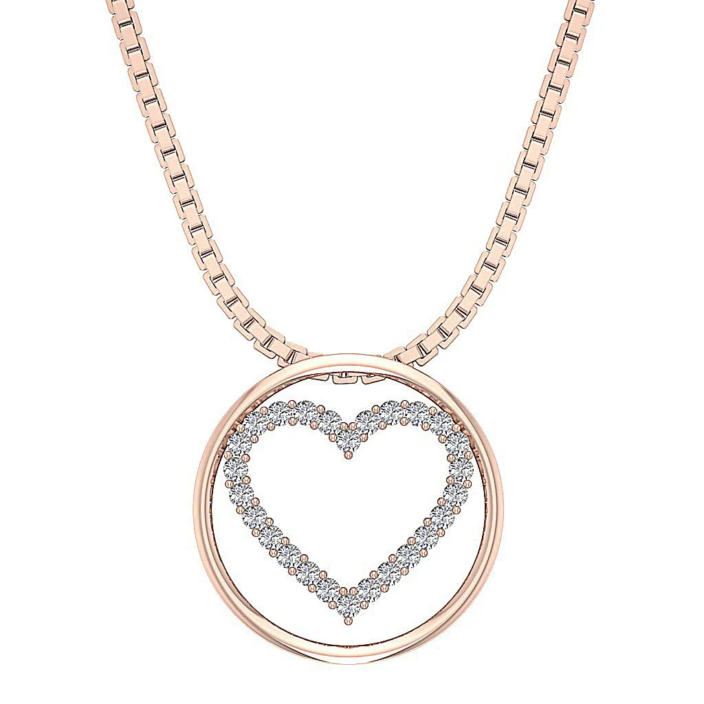 The Sebastian Beautiful Circle Heart Pendant Necklace For Her 14K Gold Round Diamond - Image 3