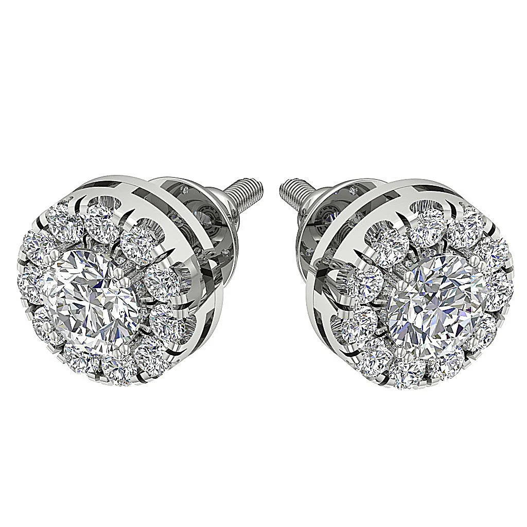I1/SI1 G 1.15Ct Genuine Diamond Solitaire Halo Studs Earrings Screw Back Rose Gold - Image 3