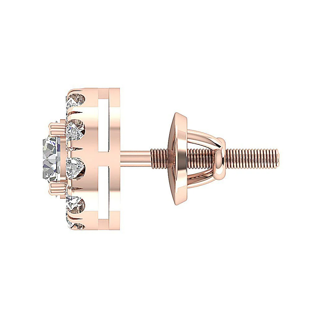 I1/SI1 G 1.15Ct Genuine Diamond Solitaire Halo Studs Earrings Screw Back Rose Gold - Image 4