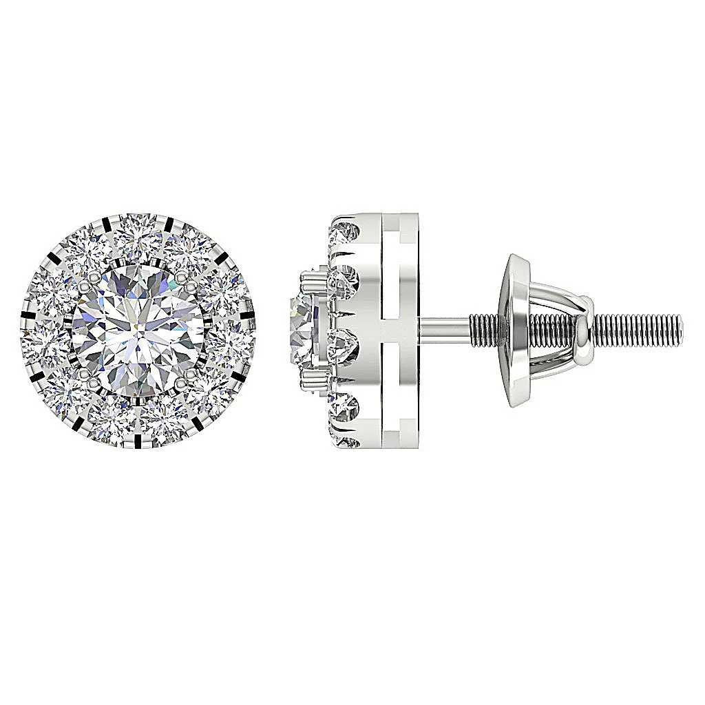 I1/SI1 G 1.15Ct Genuine Diamond Solitaire Halo Studs Earrings Screw Back Rose Gold - Image 5