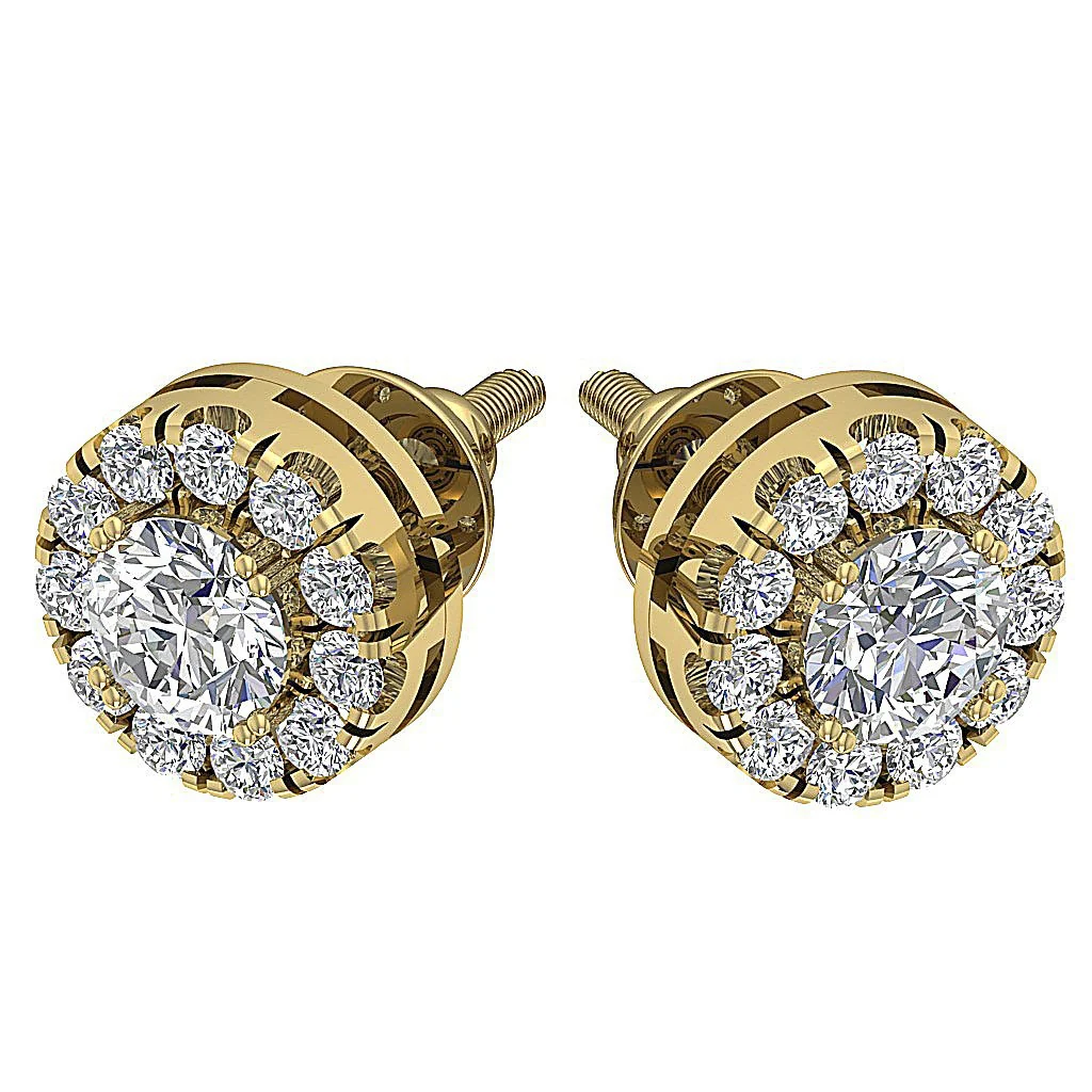 I1/SI1 G 1.15Ct Genuine Diamond Solitaire Halo Studs Earrings Screw Back Rose Gold - Image 6