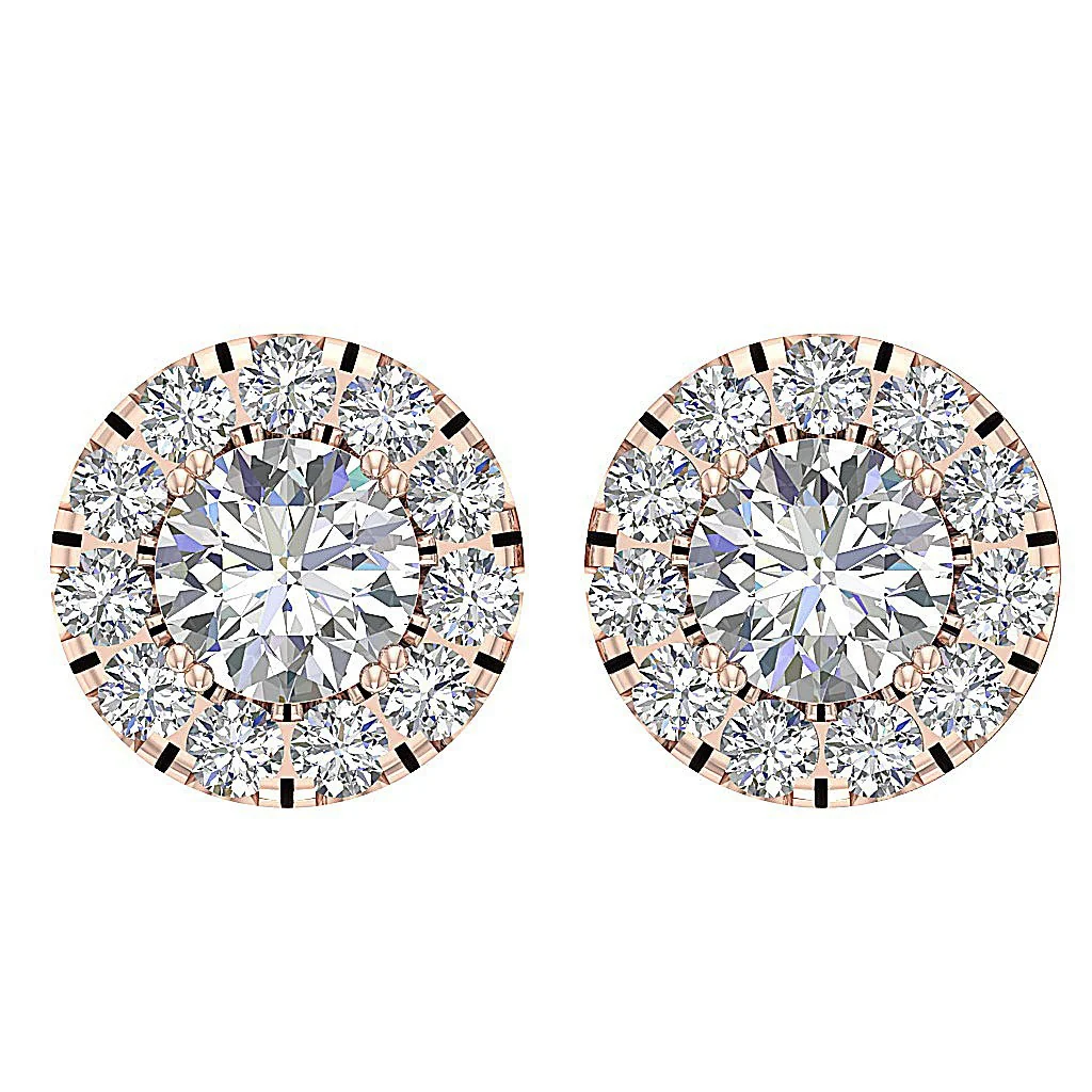 I1/SI1 G 1.15Ct Genuine Diamond Solitaire Halo Studs Earrings Screw Back Rose Gold - Image 8