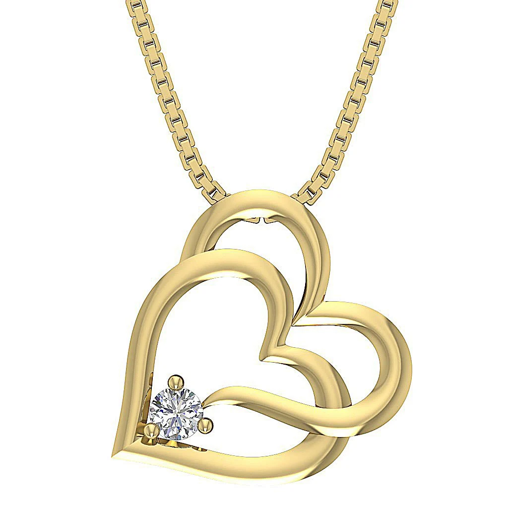 The Selena Twisted Double Heart Solitaire Diamond Pendant With Chain 14K Rose Gold - Image 3
