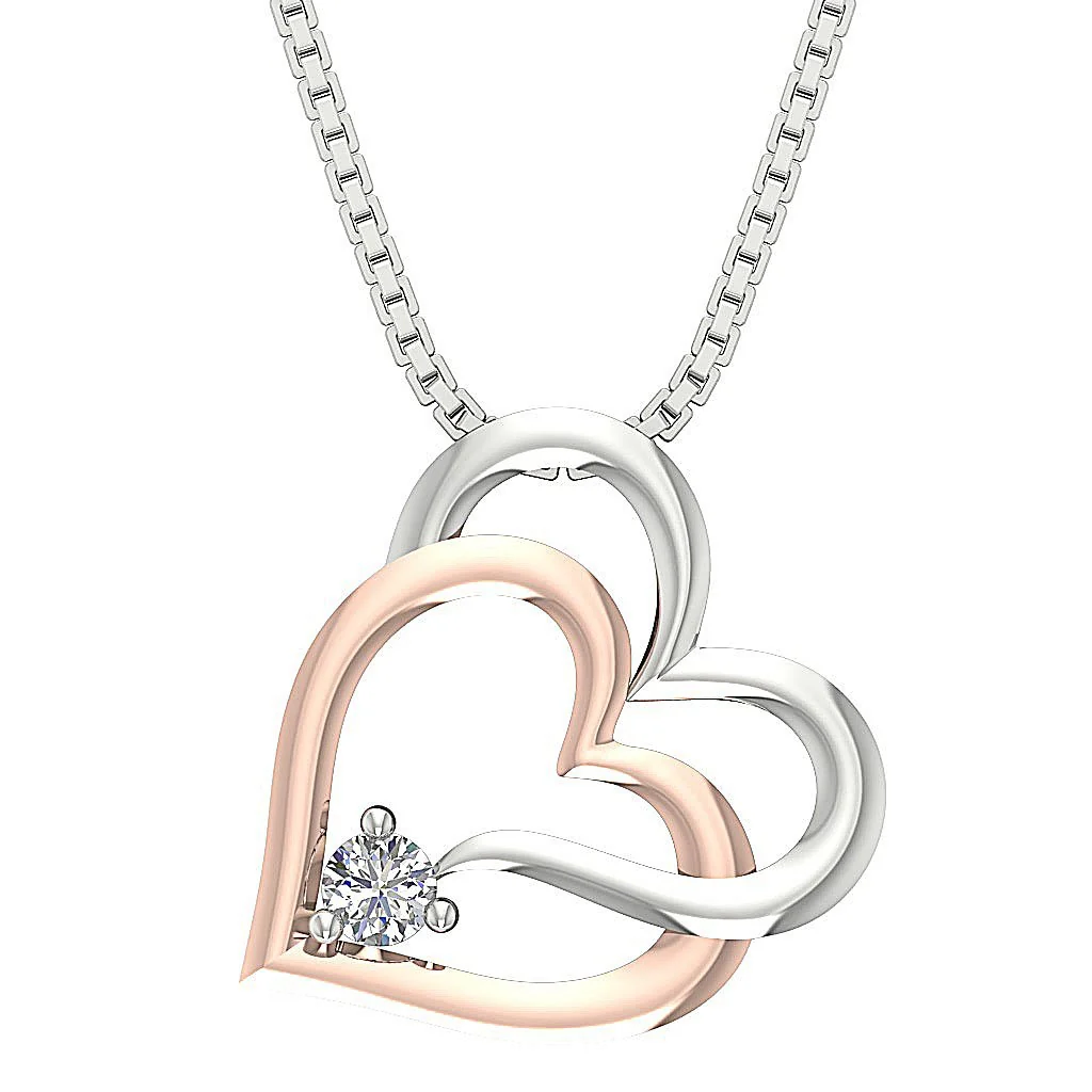 The Selena Twisted Double Heart Solitaire Diamond Pendant With Chain 14K Rose Gold - Image 6