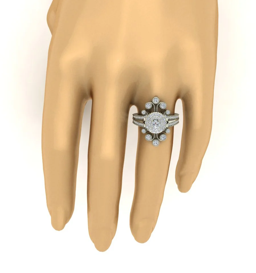 The Seth Milgrain Double Halo Natural Diamond 14k Solid Gold Solitaire Engagement Ring - Image 10
