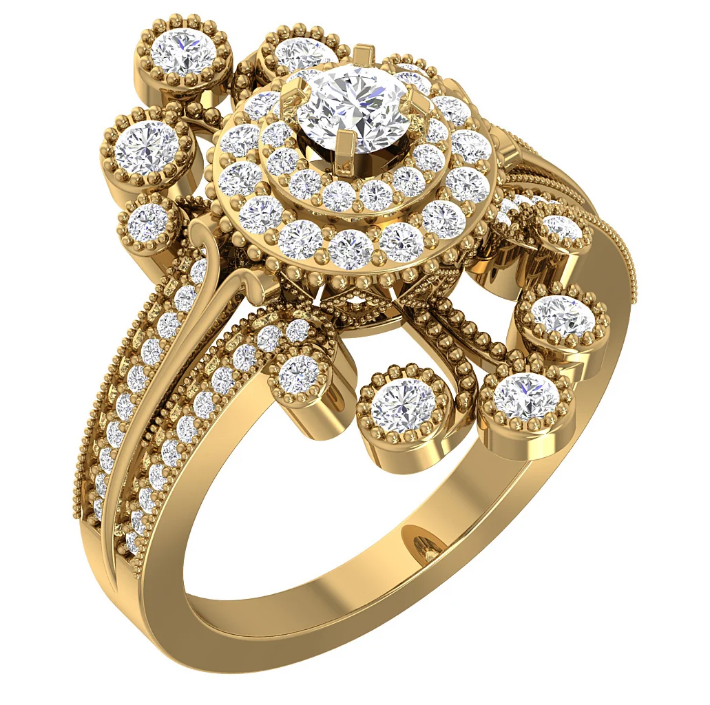 The Seth Milgrain Double Halo Natural Diamond 14k Solid Gold Solitaire Engagement Ring - Image 12