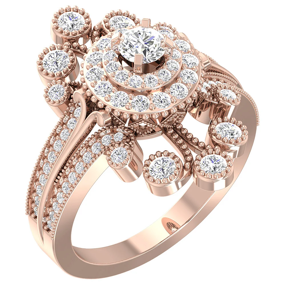 The Seth Milgrain Double Halo Natural Diamond 14k Solid Gold Solitaire Engagement Ring - Image 2