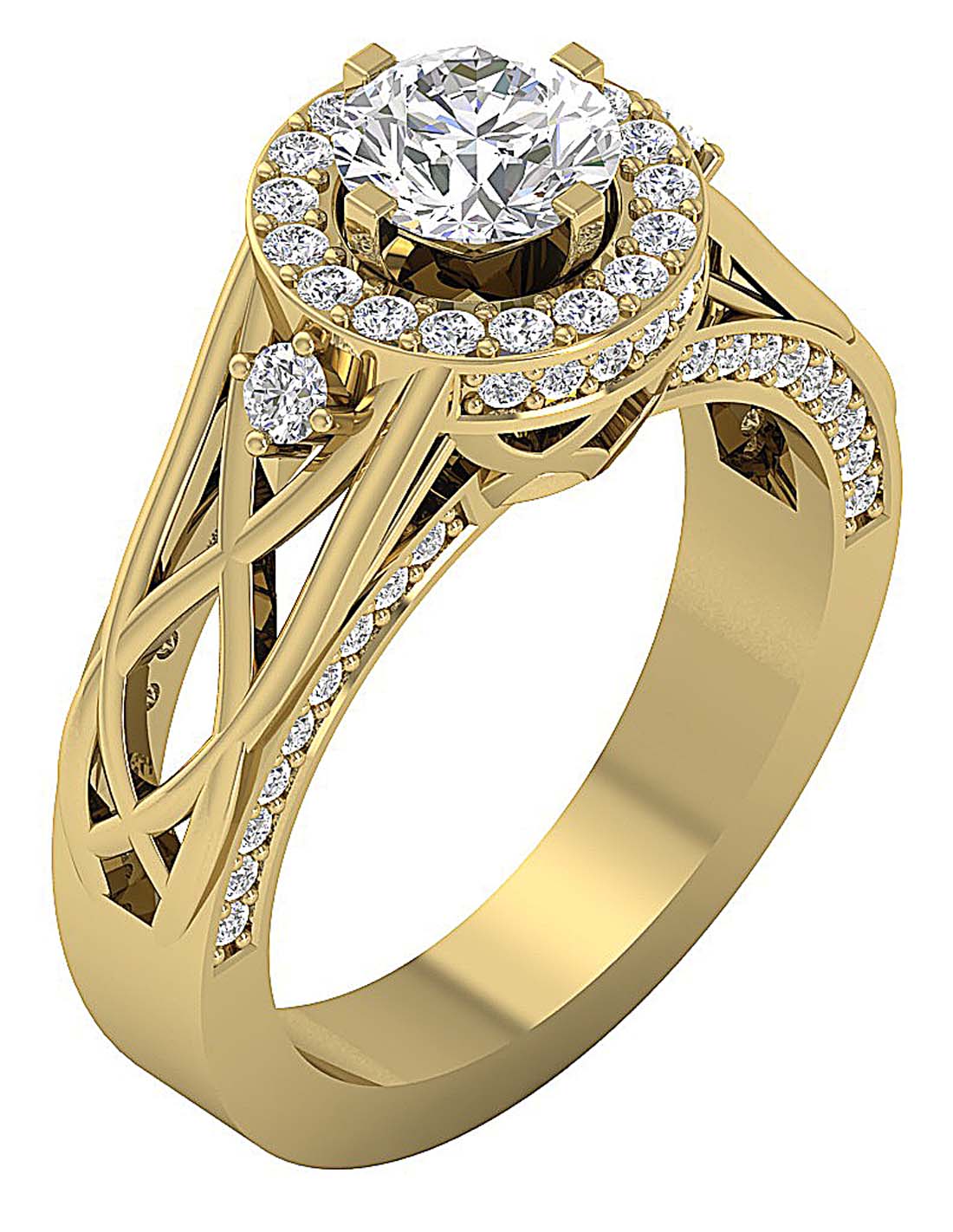 The Shiloh 14k Yellow Gold Round Diamond Halo Solitaire Anniversary Ring For Women
