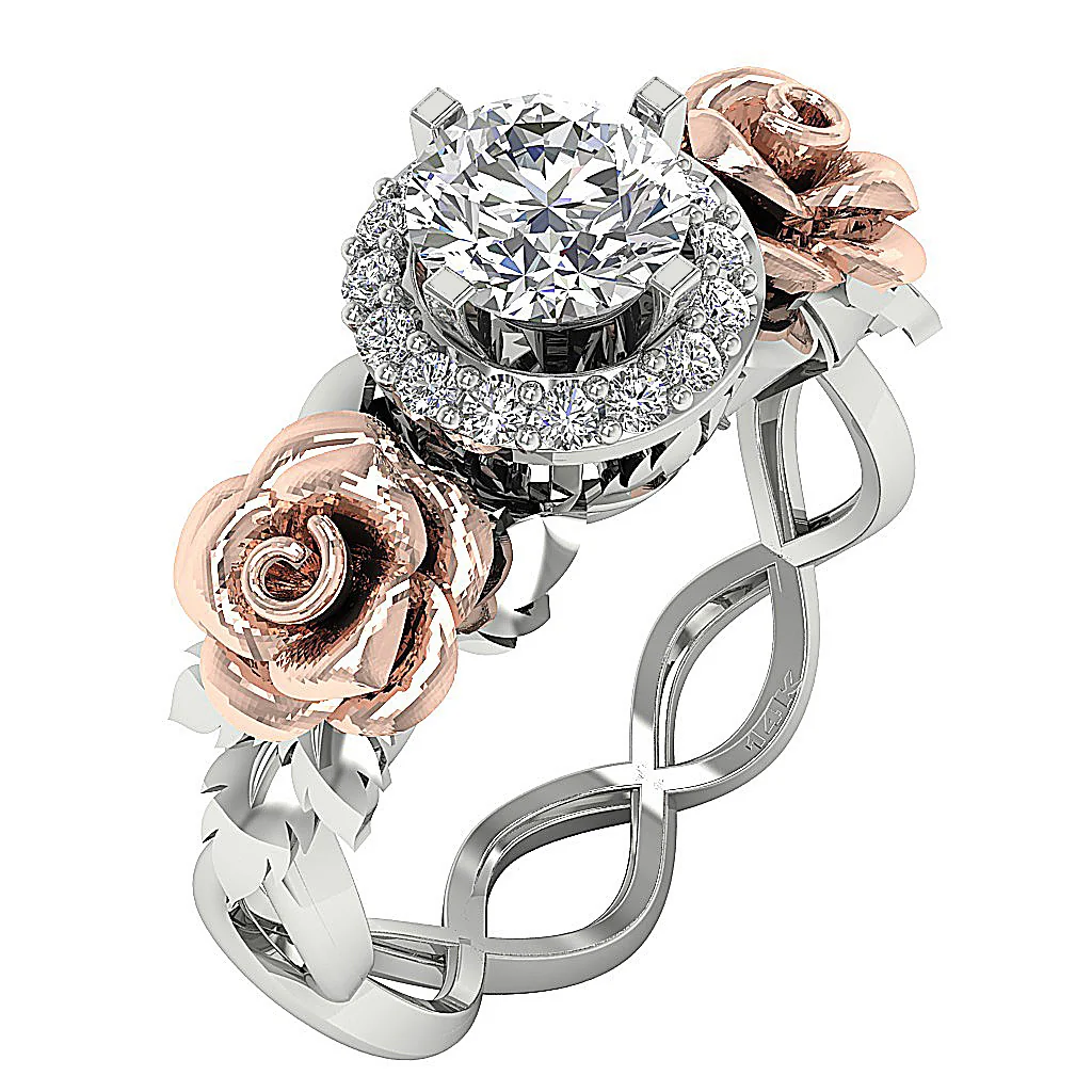 The Siena Rose Designe Solitaire Engagement Ring Natural Diamond 14K Two-Tone Gold