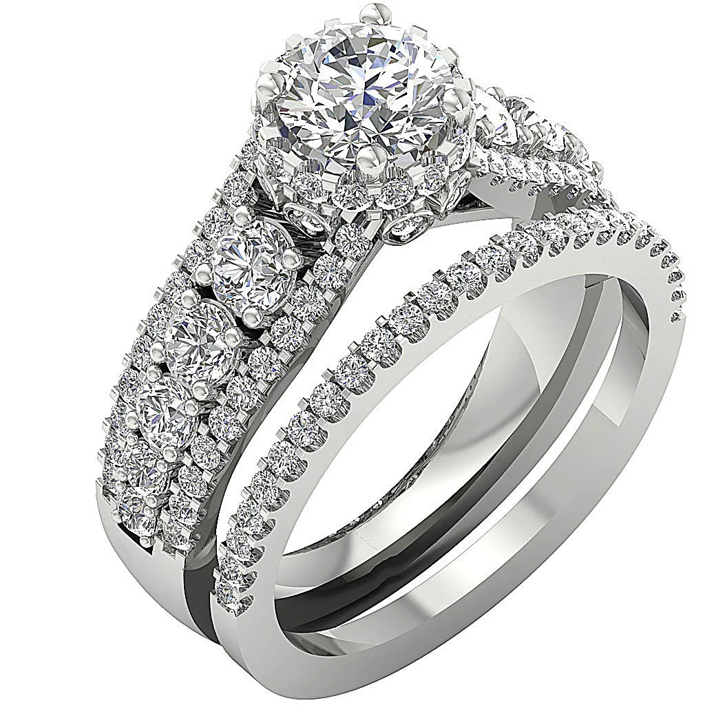 The Sophia Gorgeous Bridal Halo Engagement Ring Set Natural Diamond 14k Rose Gold - Image 2