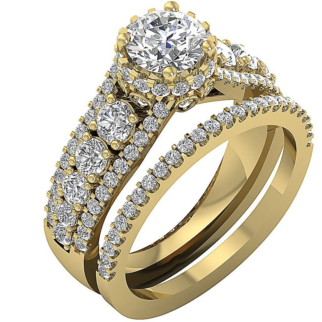 The Sophia Gorgeous Bridal Halo Engagement Ring Set Natural Diamond 14k Rose Gold - Image 3