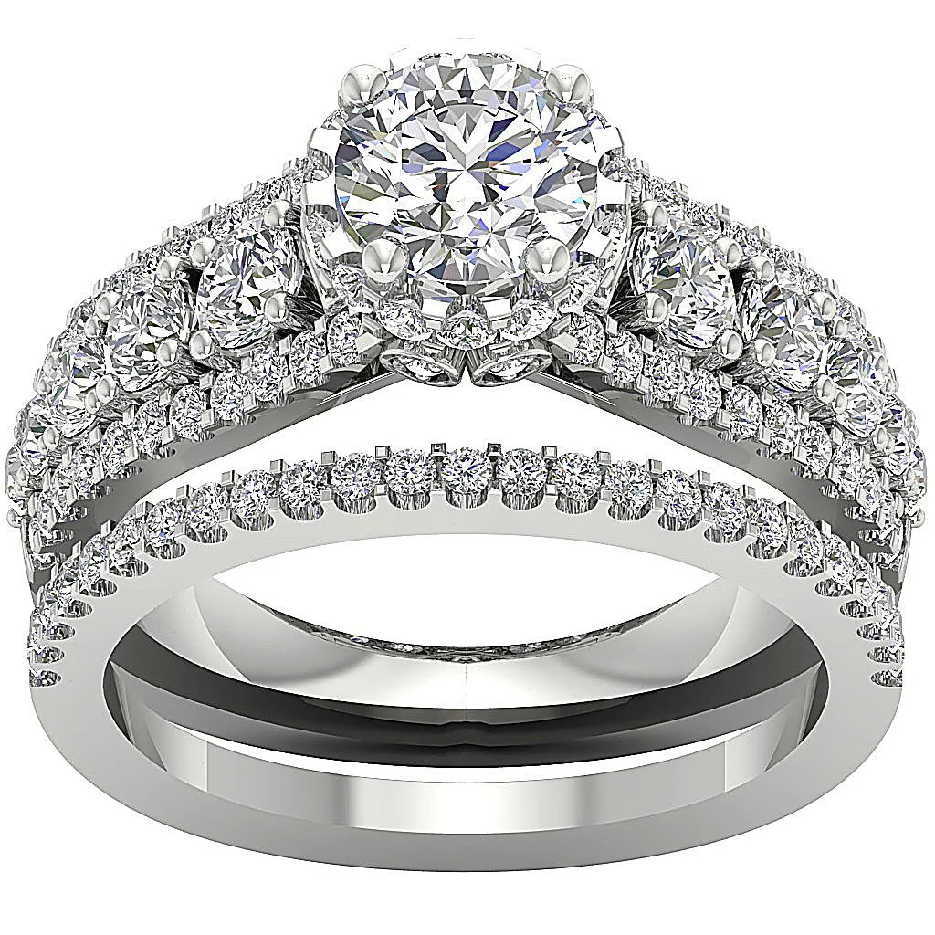 The Sophia Gorgeous Bridal Halo Engagement Ring Set Natural Diamond 14k Rose Gold - Image 4