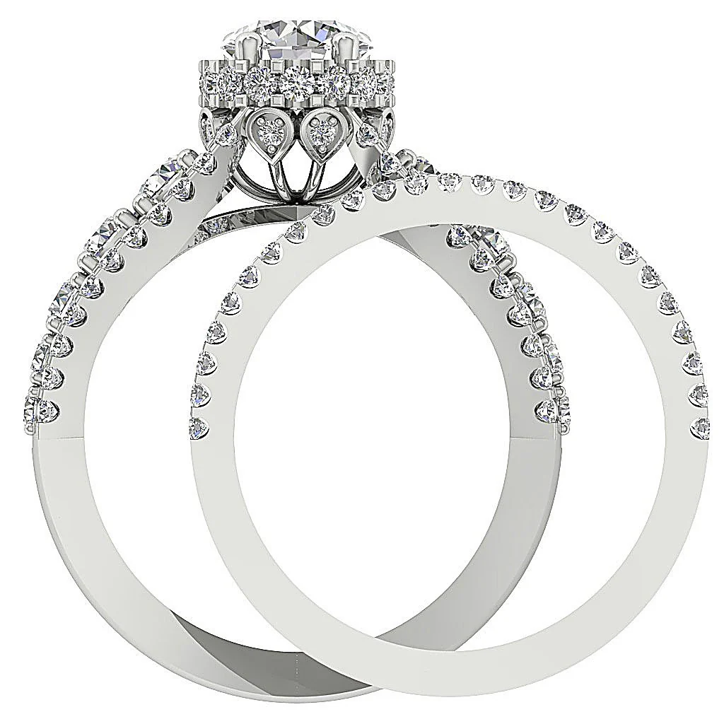 The Sophia Gorgeous Bridal Halo Engagement Ring Set Natural Diamond 14k Rose Gold - Image 5
