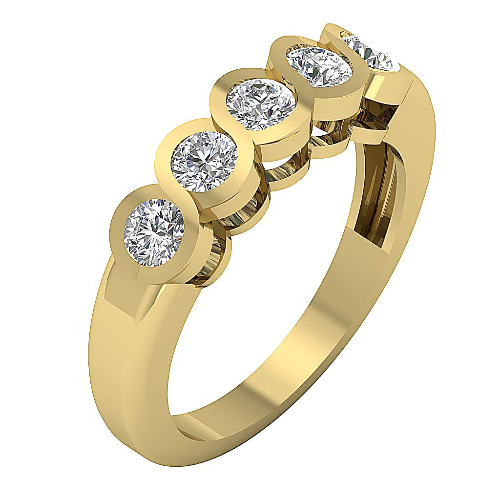 The Soren Unique Bezel Set Genuine Diamond Yellow Gold Five Stone Ring For Her - Image 3