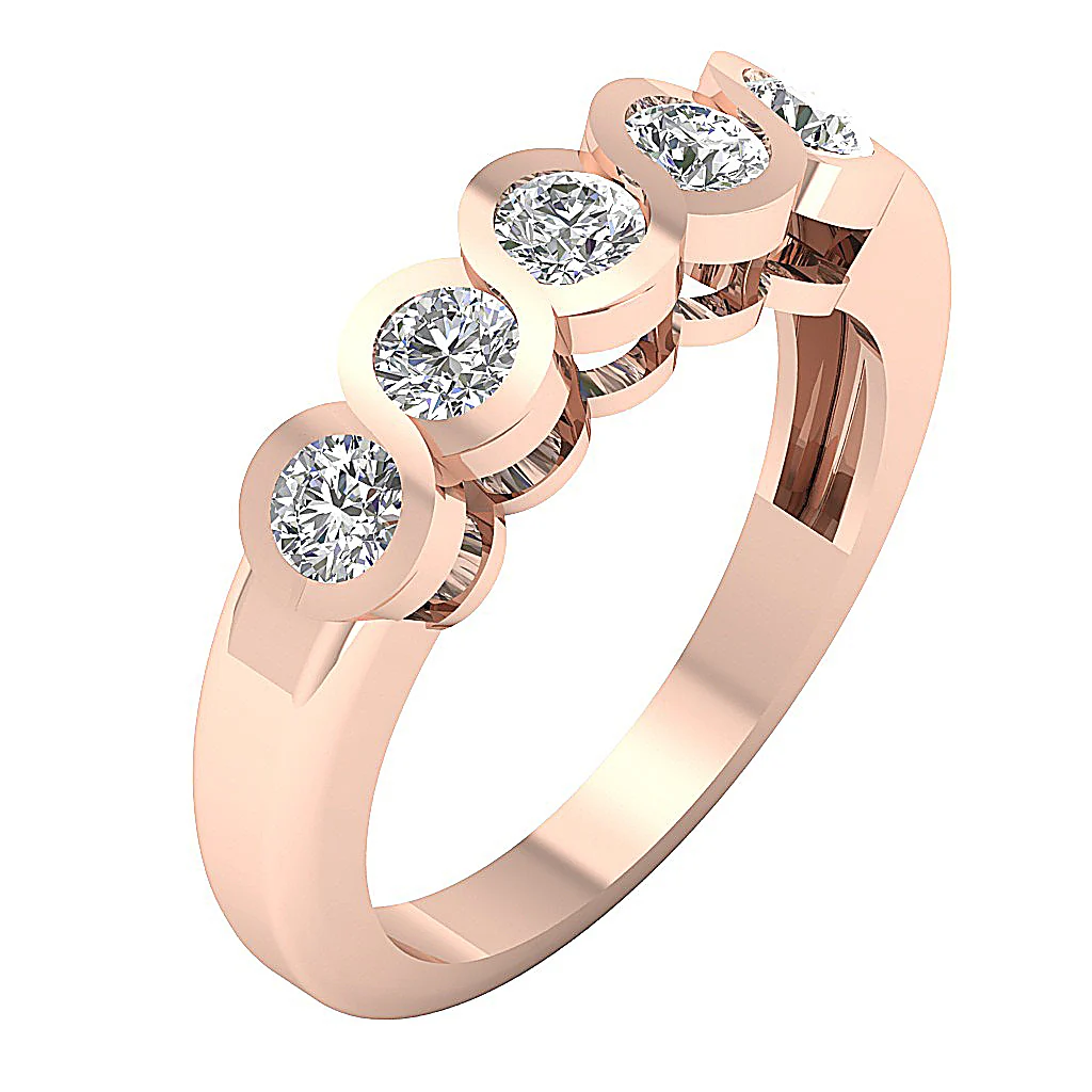 The Soren Unique Bezel Set Genuine Diamond Yellow Gold Five Stone Ring For Her - Image 4