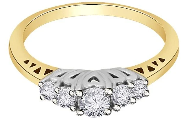 The Sutton Designer Five Stone Round Diamond Two-Tone Gold Ring Prong Set - Image 3