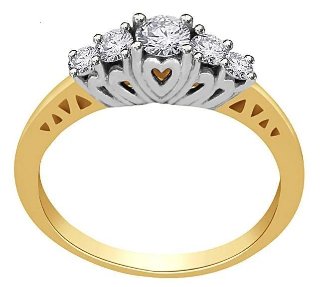 The Sutton Designer Five Stone Round Diamond Two-Tone Gold Ring Prong Set - Image 4