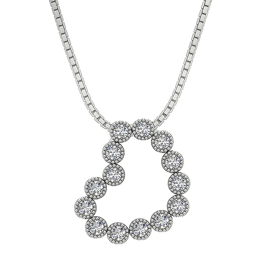 The Talia Milgrain Bezel Set Heart Diamond Pendant necklace For Her 14K White Gold