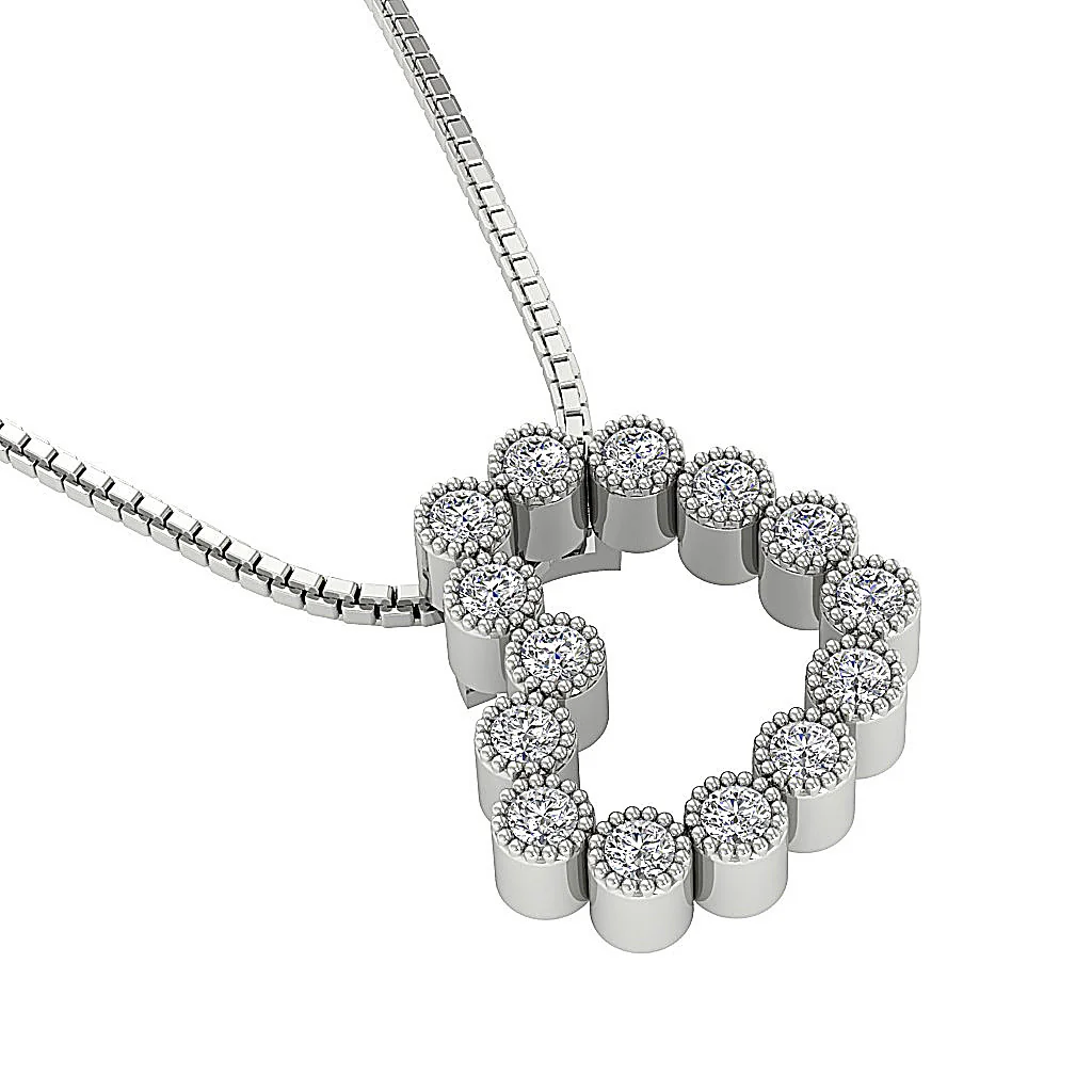 The Talia Milgrain Bezel Set Heart Diamond Pendant necklace For Her 14K White Gold - Image 10