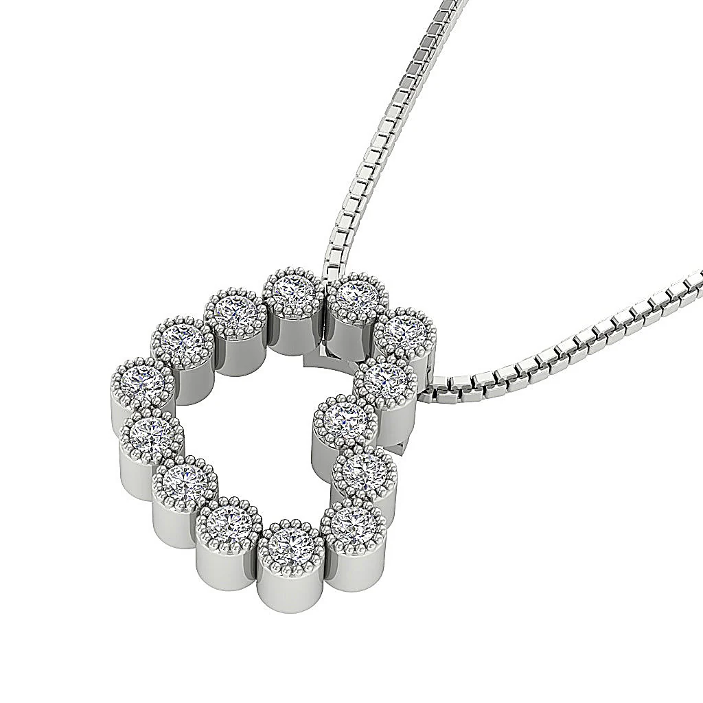 The Talia Milgrain Bezel Set Heart Diamond Pendant necklace For Her 14K White Gold - Image 13