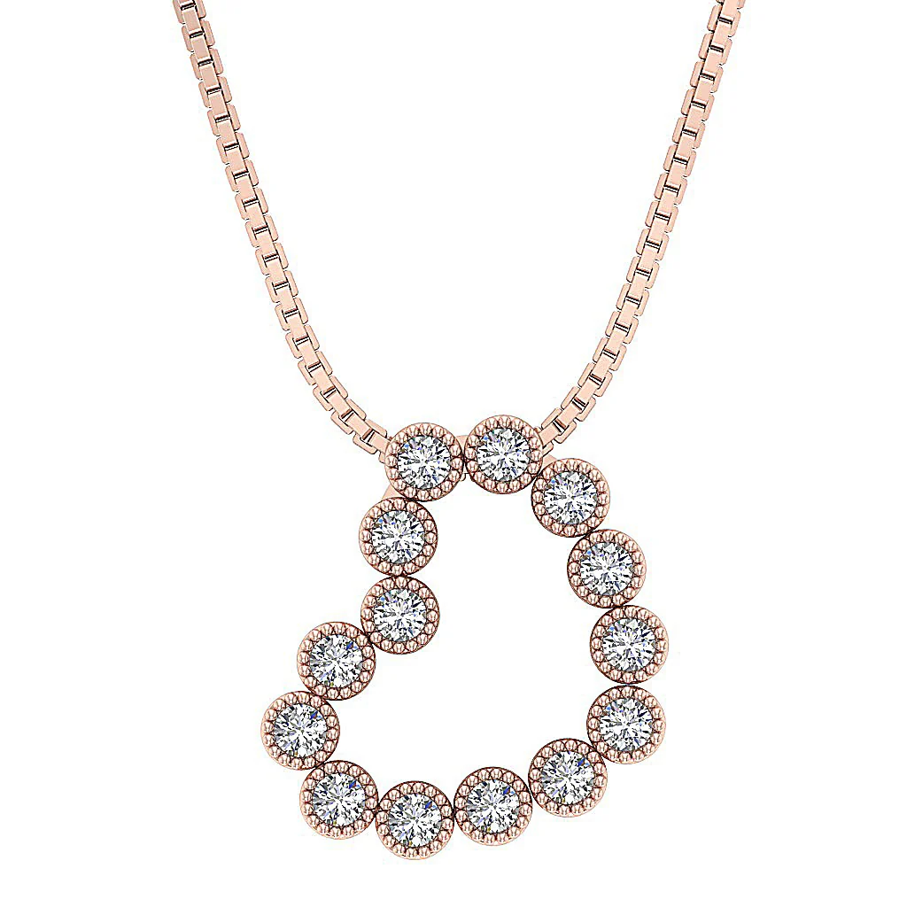 The Talia Milgrain Bezel Set Heart Diamond Pendant necklace For Her 14K White Gold - Image 3