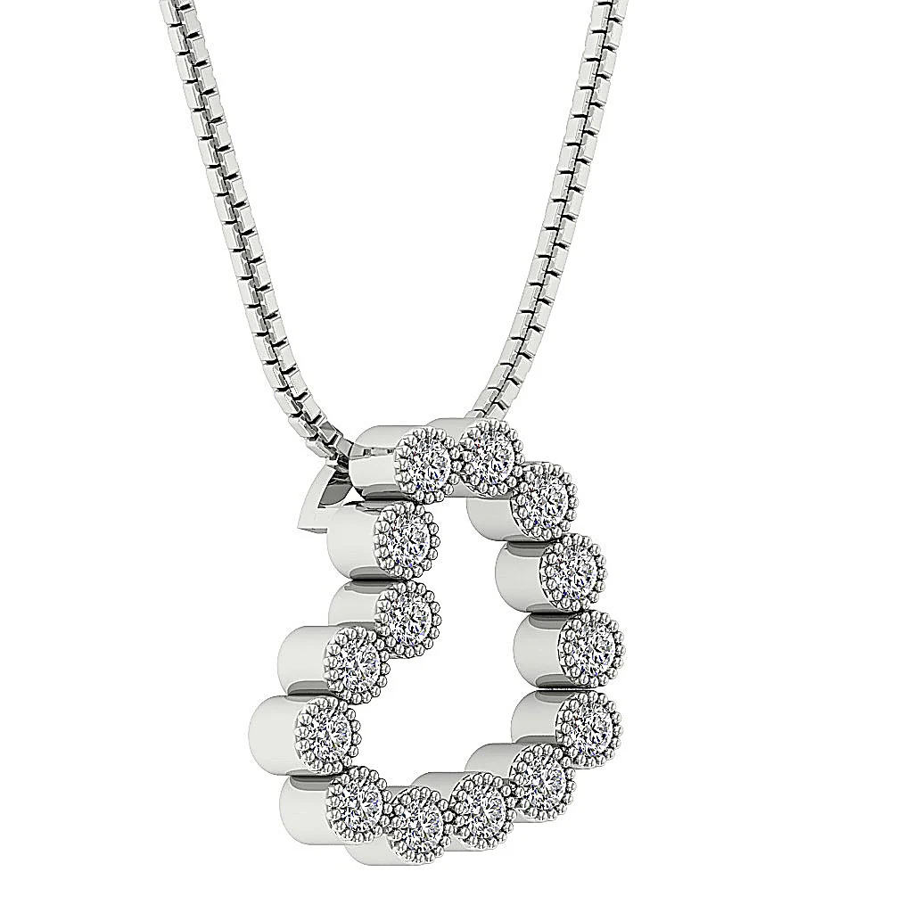 The Talia Milgrain Bezel Set Heart Diamond Pendant necklace For Her 14K White Gold - Image 4