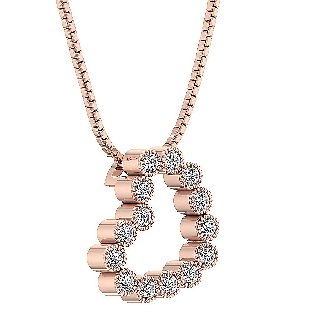 The Talia Milgrain Bezel Set Heart Diamond Pendant necklace For Her 14K White Gold - Image 6