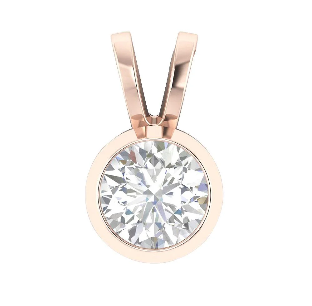 Bezel Set Genuine Diamond I1/SI1 0.50Ct 14K Solid Gold Solitaire Pendant For Women - Image 3