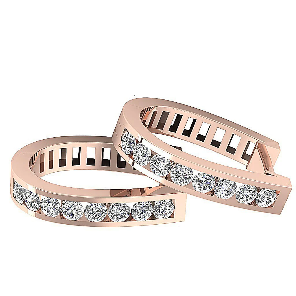 The Tate Channel Set Hoop Earring For Women Genuine Diamond 14K White Gold - Image 12