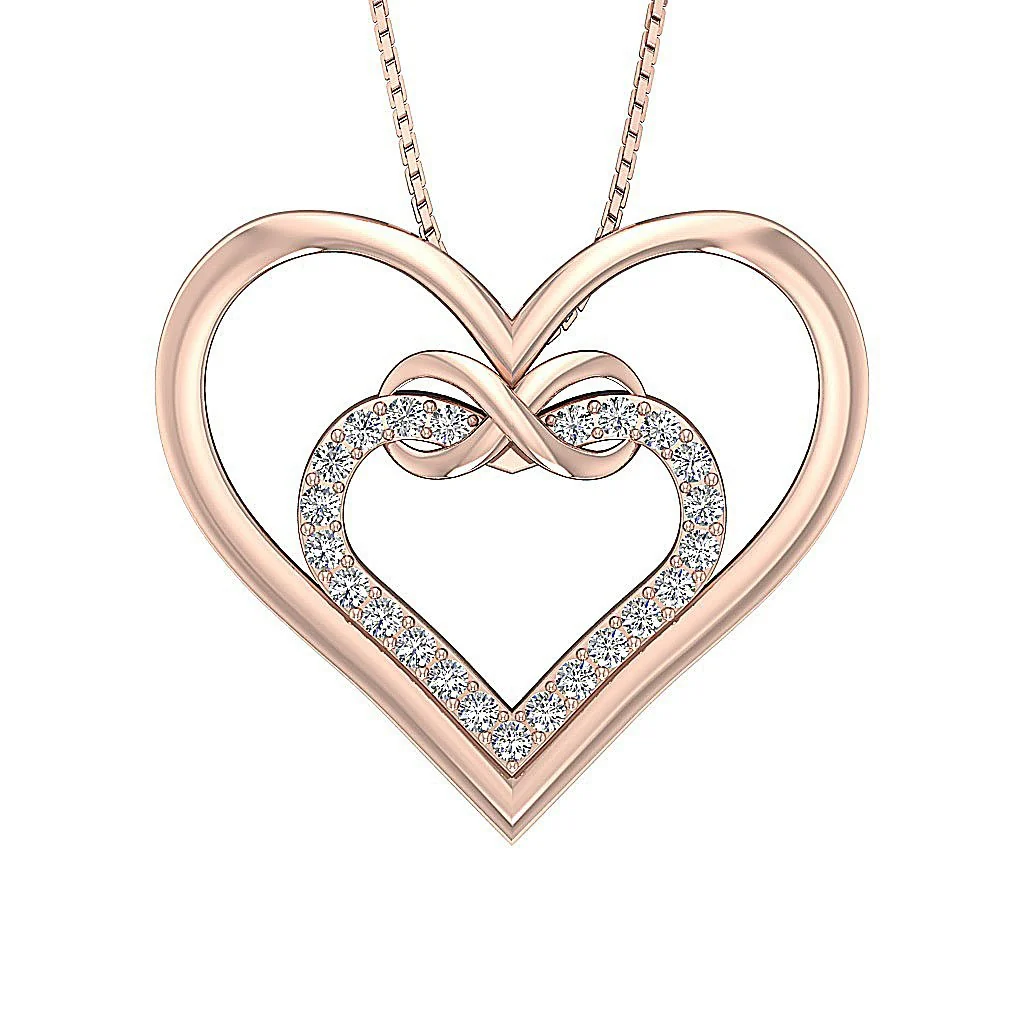 The Tatum Infinite Shape Of Love Heart Pendant Genuine Diamond 14K Rose Gold Prong Set
