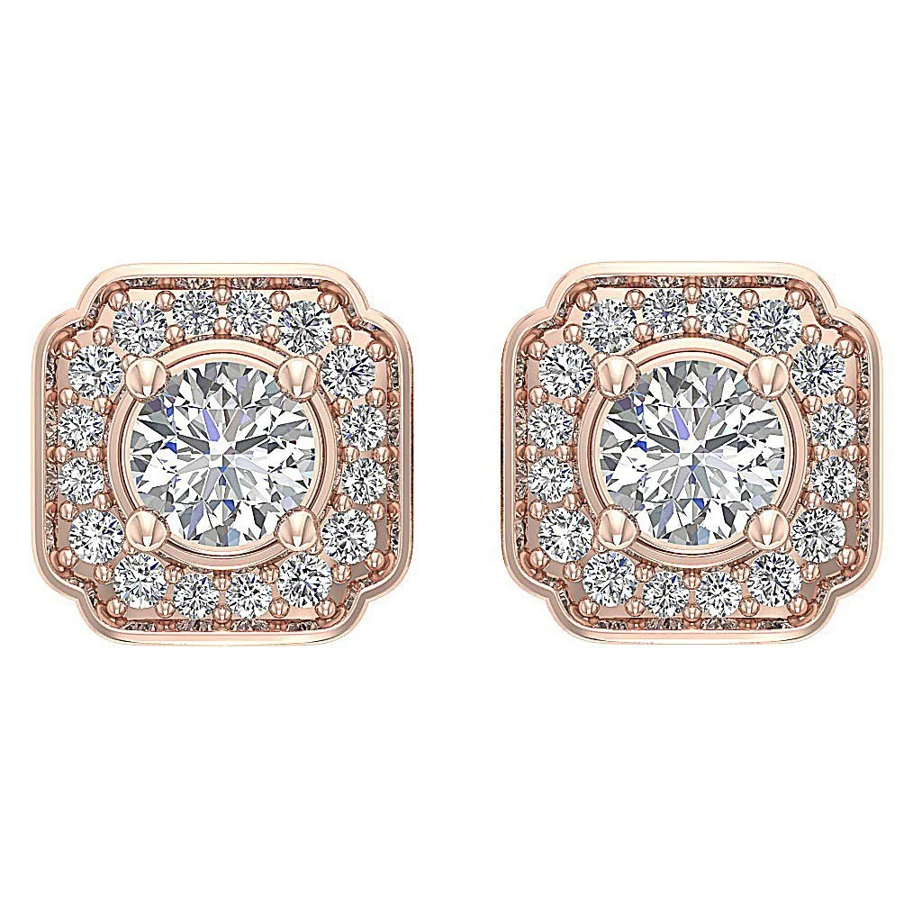 14K White Gold SI1 G 0.80Ct Natural Diamond Halo Solitaire Stud Earring For Her - Image 4