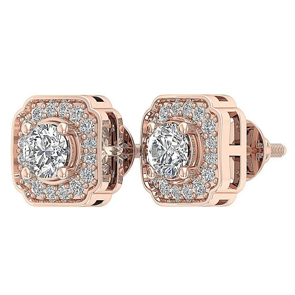 14K White Gold SI1 G 0.80Ct Natural Diamond Halo Solitaire Stud Earring For Her - Image 6