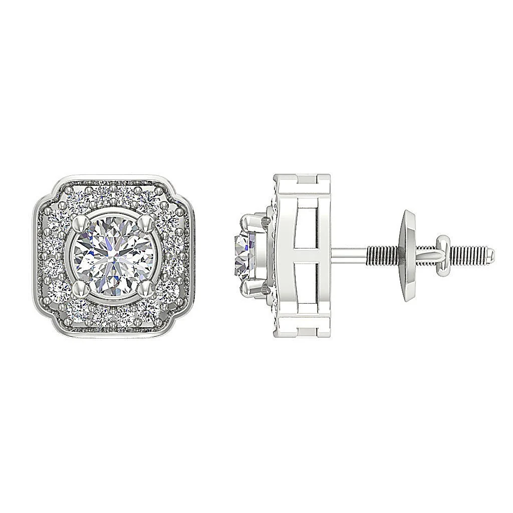 14K White Gold SI1 G 0.80Ct Natural Diamond Halo Solitaire Stud Earring For Her - Image 7
