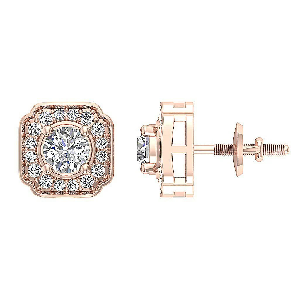 14K White Gold SI1 G 0.80Ct Natural Diamond Halo Solitaire Stud Earring For Her - Image 8
