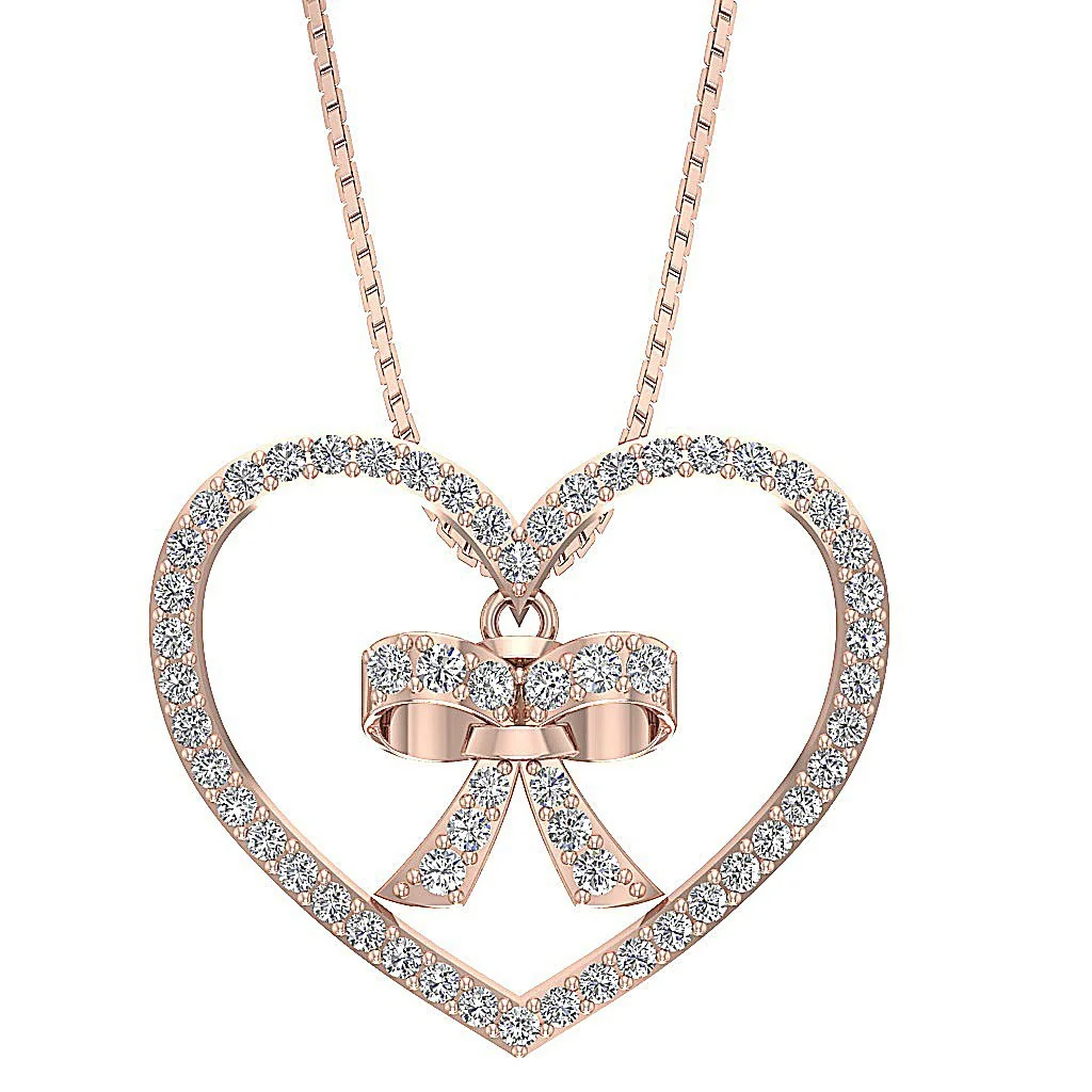 The Thea Designer Heart Bow Pendant with Natural Round Diamonds 14k Solid Gold - Image 5
