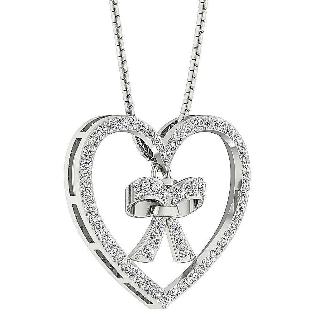 The Thea Designer Heart Bow Pendant with Natural Round Diamonds 14k Solid Gold - Image 6