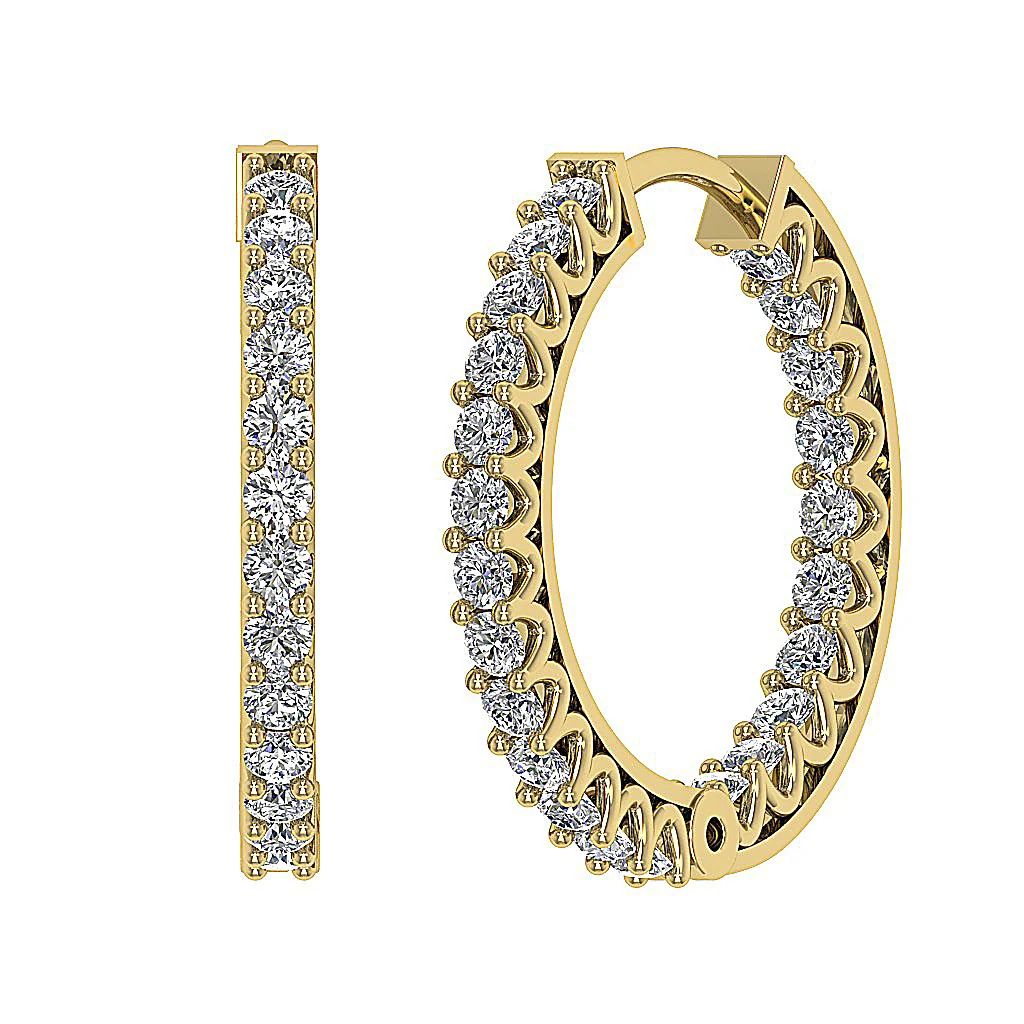 The Thiago Designer Prong Set Natural Diamond 14K Yellow Gold Hoops Earring 0.60 Inch