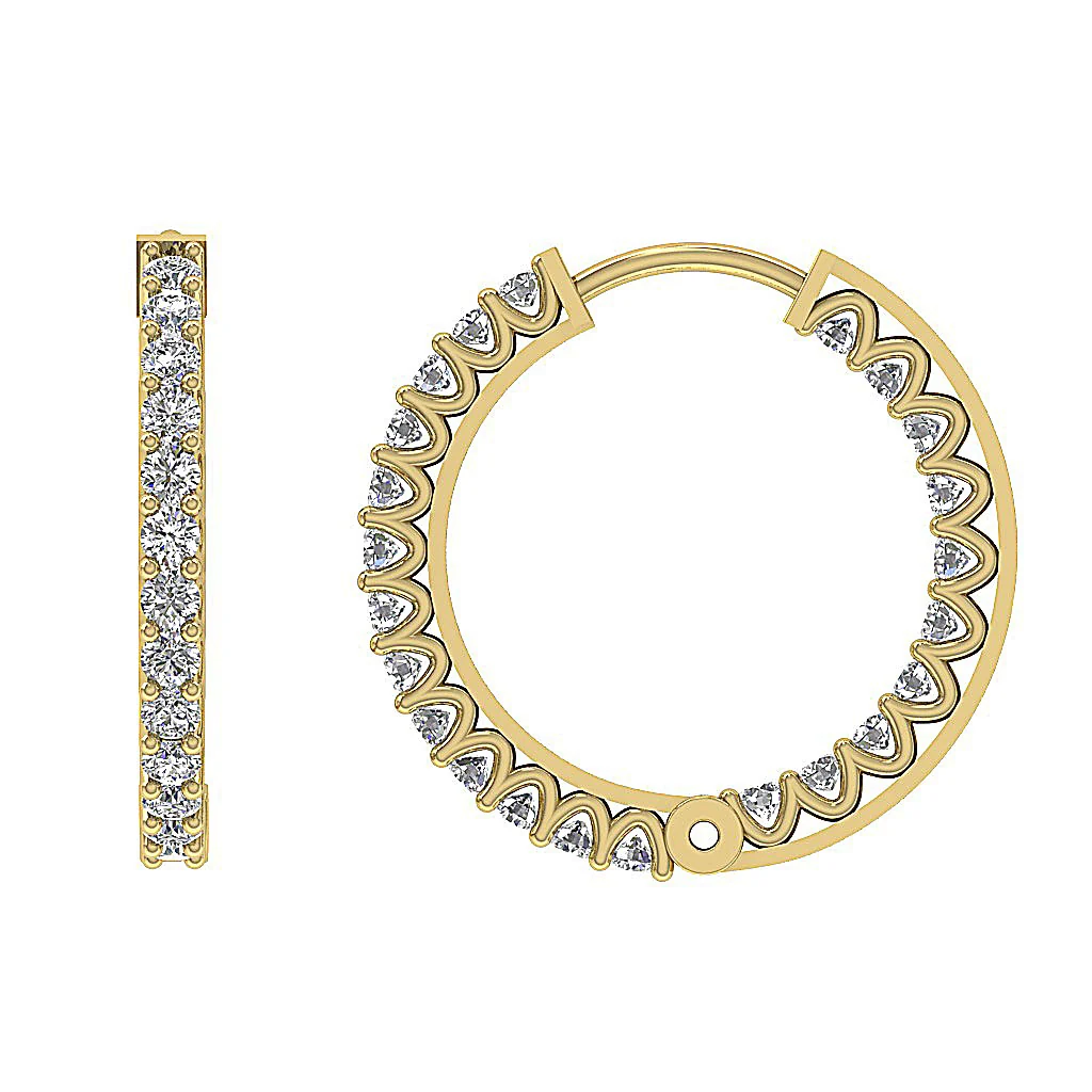 The Thiago Designer Prong Set Natural Diamond 14K Yellow Gold Hoops Earring 0.60 Inch - Image 10