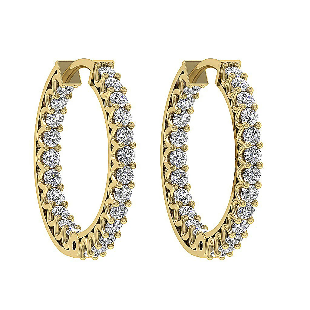The Thiago Designer Prong Set Natural Diamond 14K Yellow Gold Hoops Earring 0.60 Inch - Image 13
