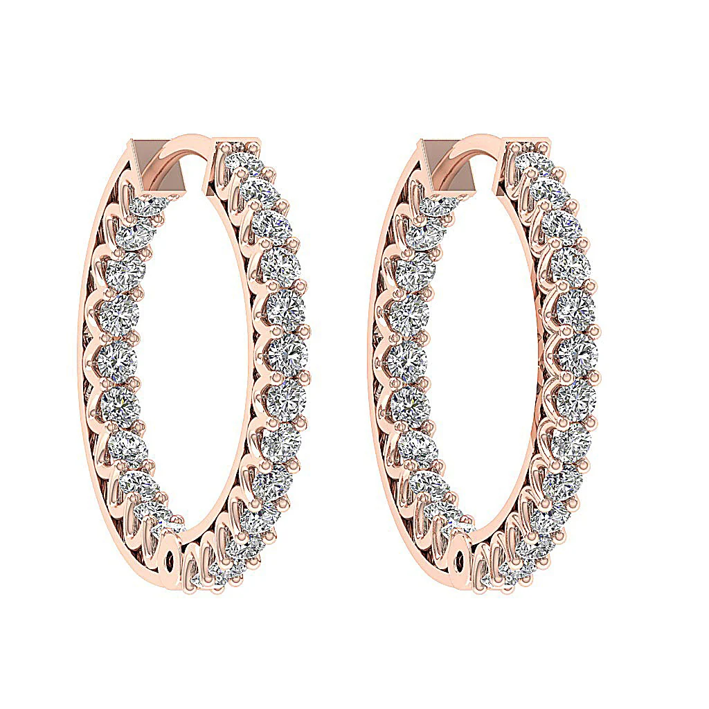 The Thiago Designer Prong Set Natural Diamond 14K Yellow Gold Hoops Earring 0.60 Inch - Image 15
