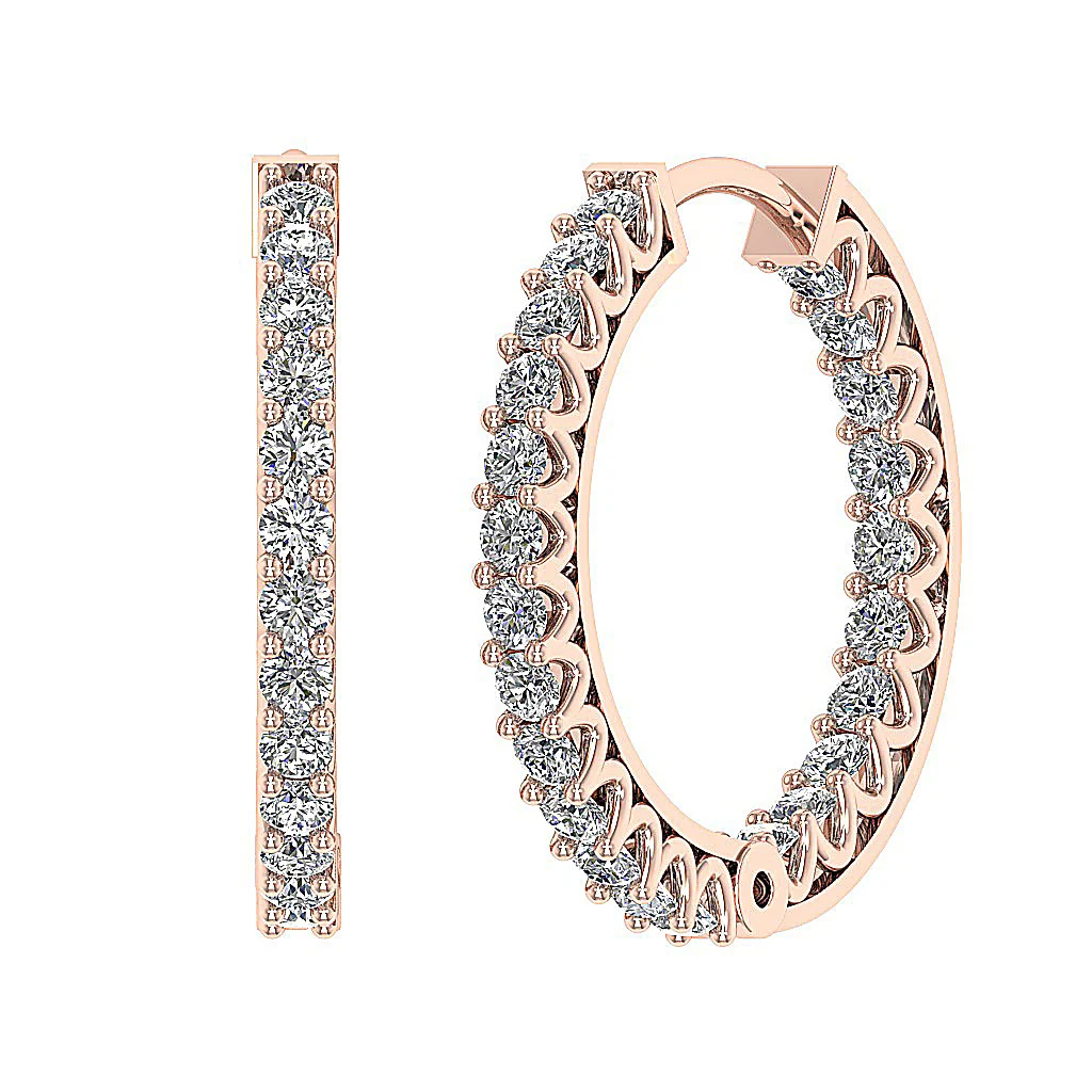 The Thiago Designer Prong Set Natural Diamond 14K Yellow Gold Hoops Earring 0.60 Inch - Image 3